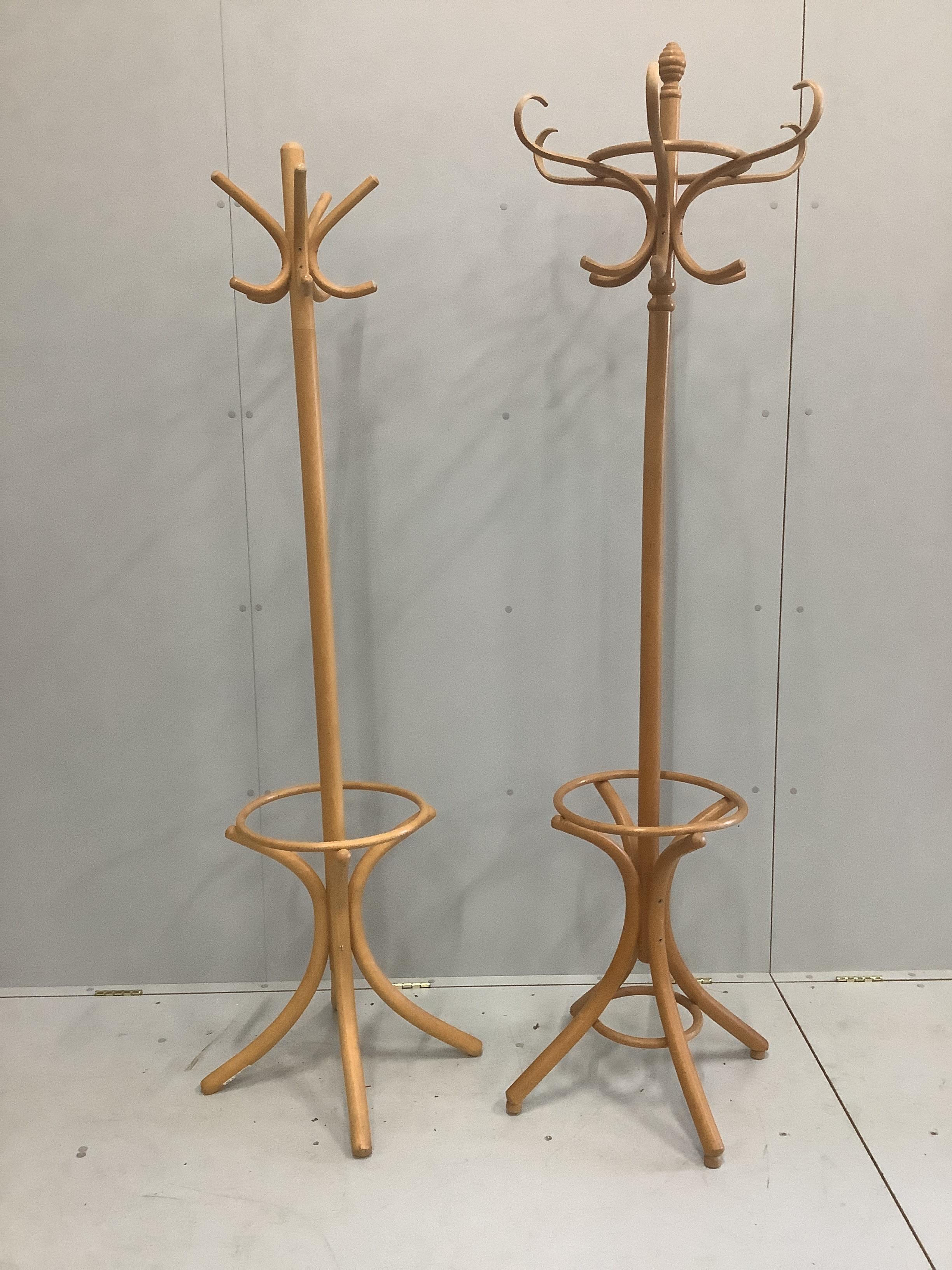 Two beech contemporary hat and stick stands